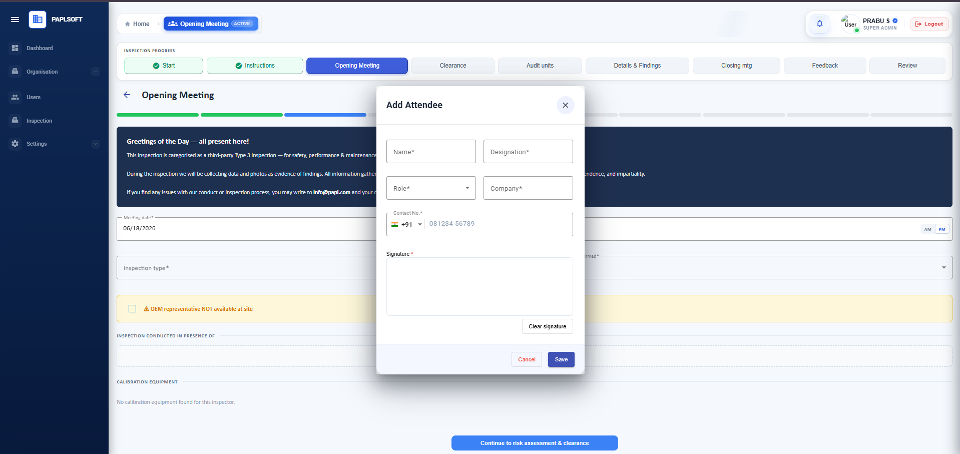 Add attendee dialog with signature capture